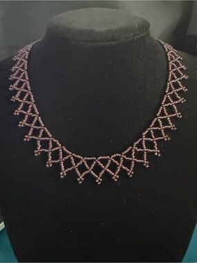 Handcrafted Purple Beaded Lattice Necklace